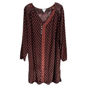 Sundance Small Petite Dress‎ Maroon Boho Shift Silky Satin Pearl Buttons 1624